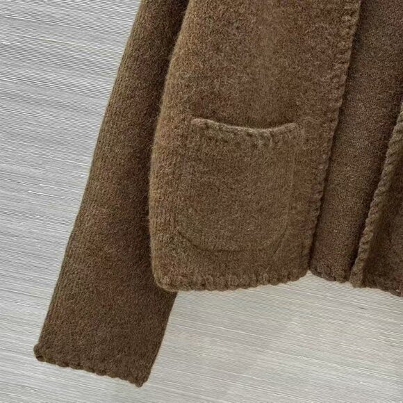 Sezane  Brown Knitted Long Sleeve Whipstitch Cardigan - Picture 6 of 9